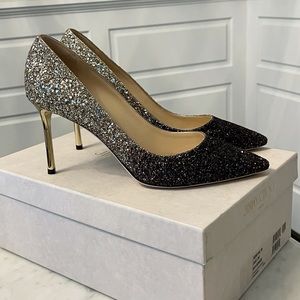 Jimmy Choo Romy 85 Black and Nude Heel